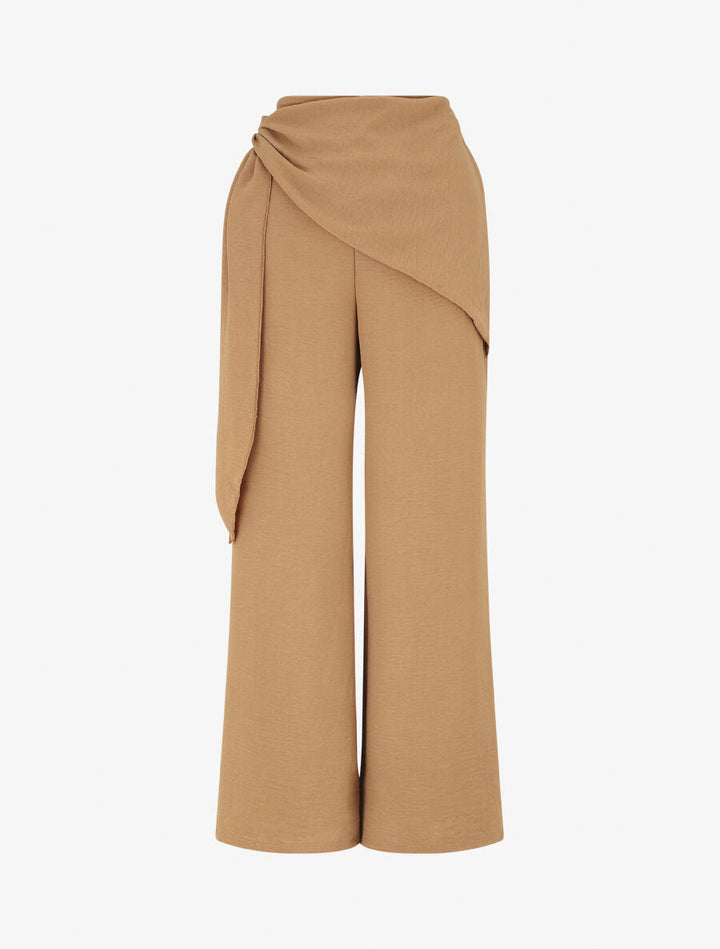 Pantalon droit à pan drapé - Camel