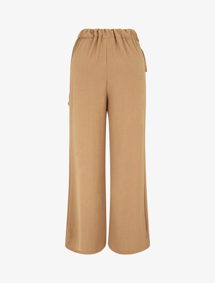 Pantalon droit à pan drapé - Camel