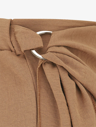 Pantalon droit à pan drapé - Camel