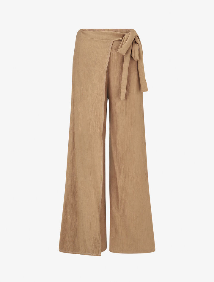 Pantalon texturé à pans - Camel