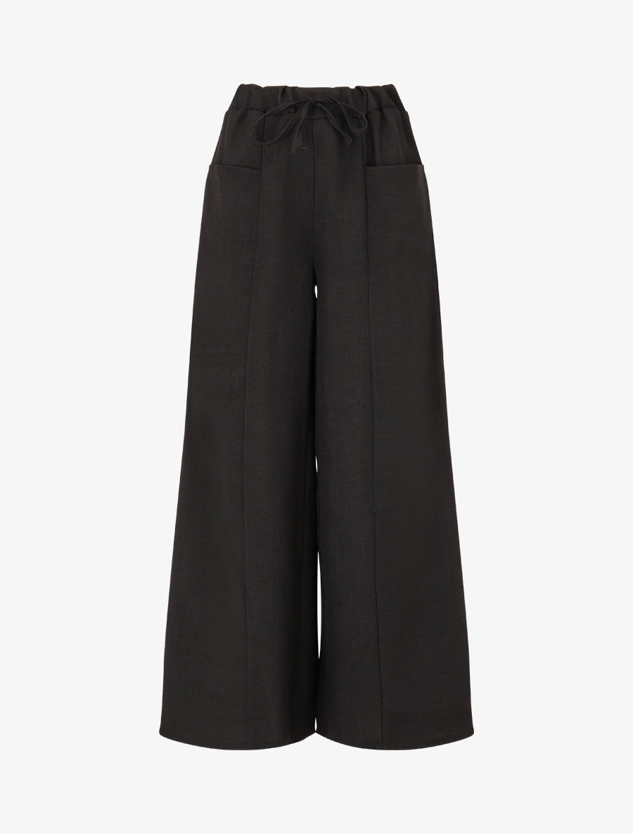 Pantalon élastiqué uni à poches plaquées - Noir