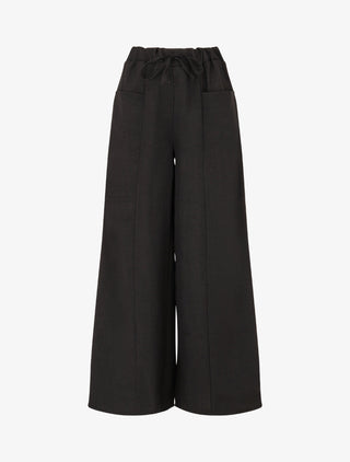 Pantalon élastiqué uni à poches plaquées - Noir