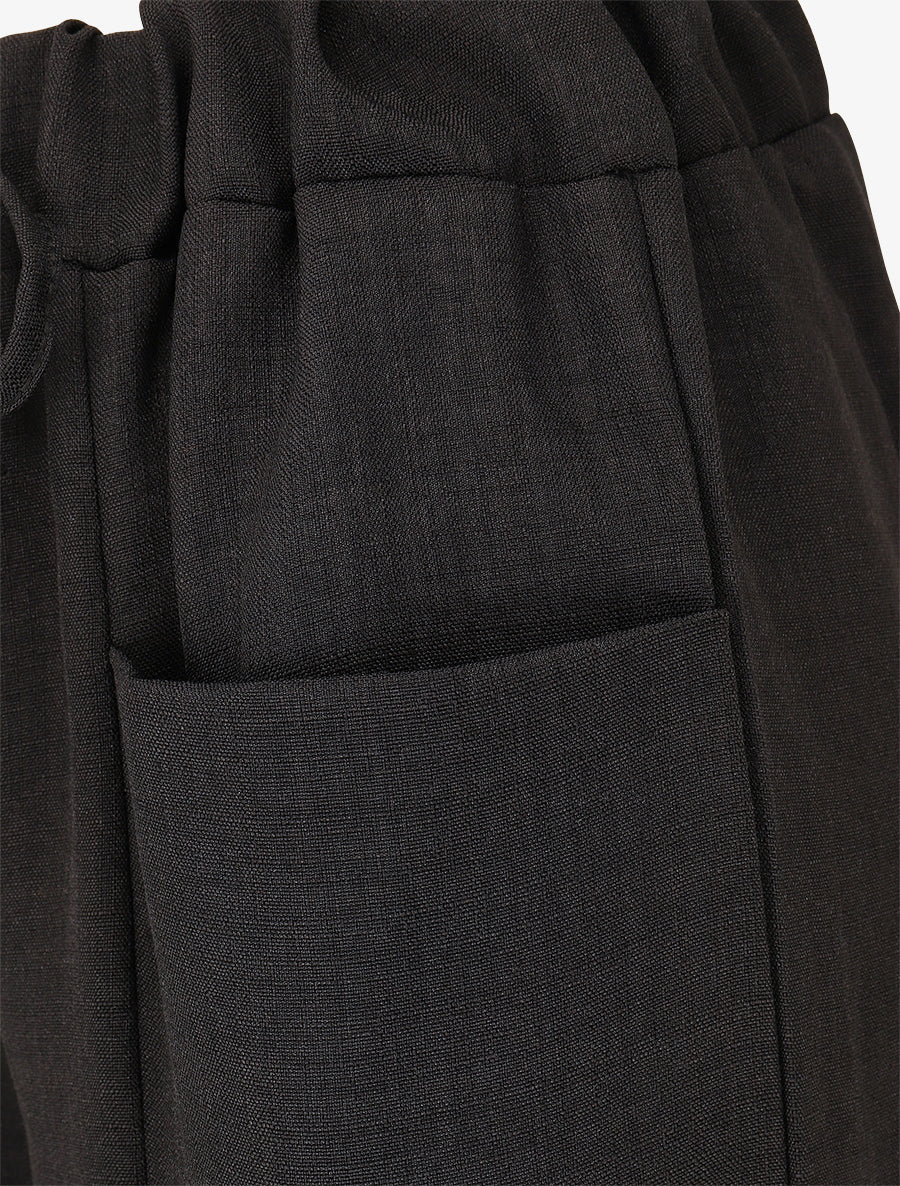 Pantalon élastiqué uni à poches plaquées - Noir