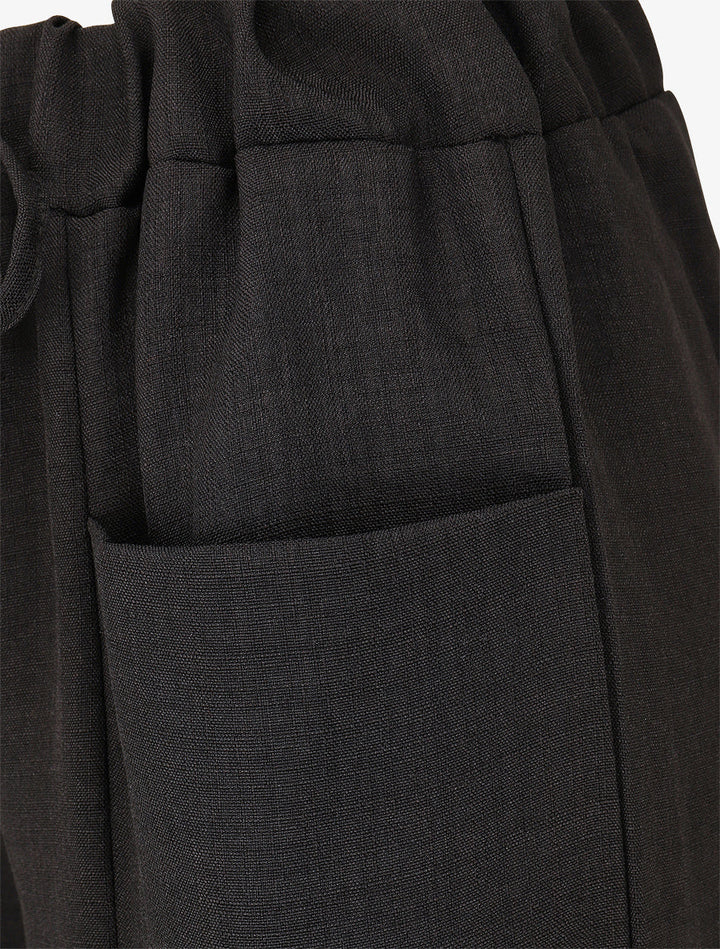 Pantalon élastiqué uni à poches plaquées - Noir