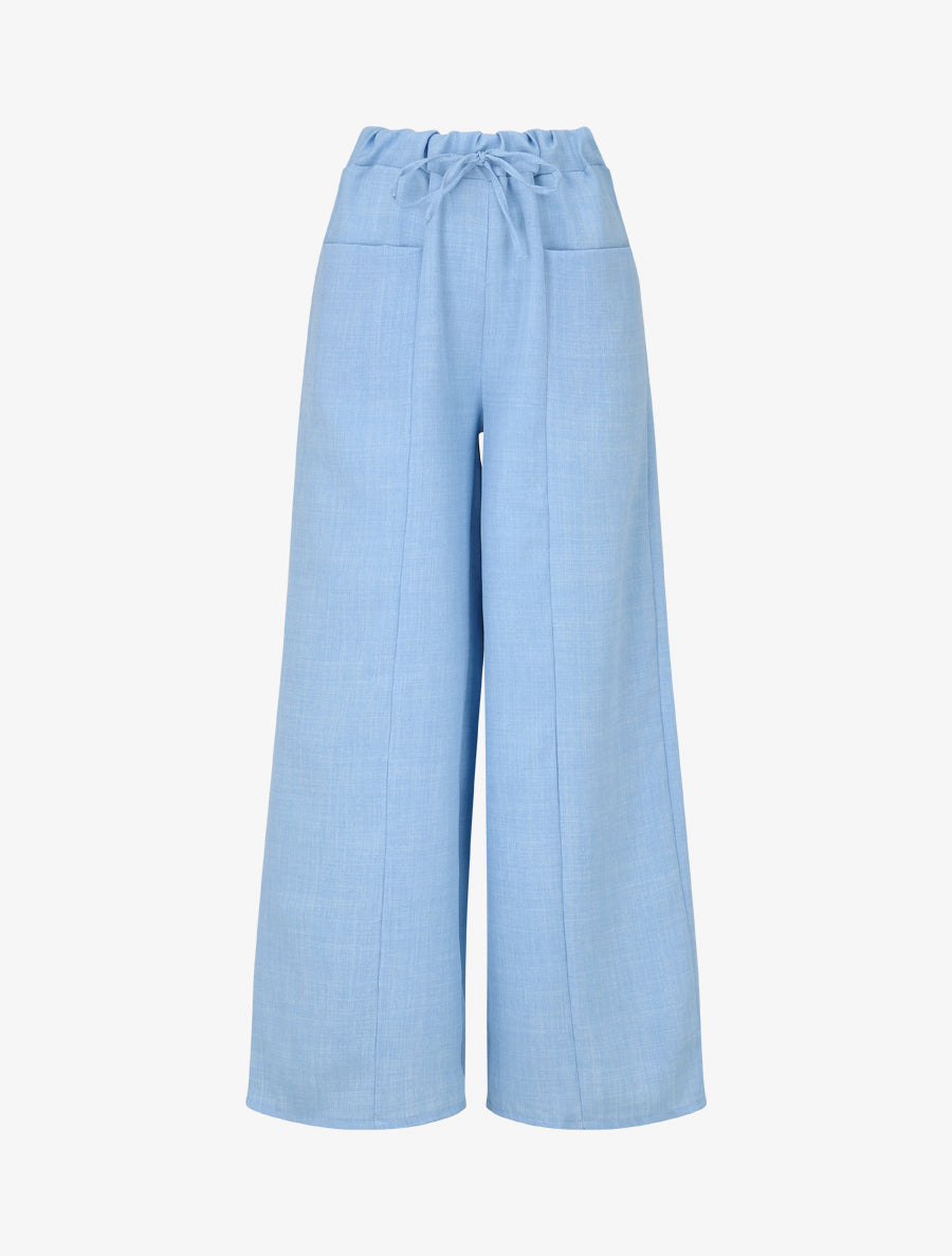 Pantalon élastiqué uni à poches plaquées - Bleu ciel