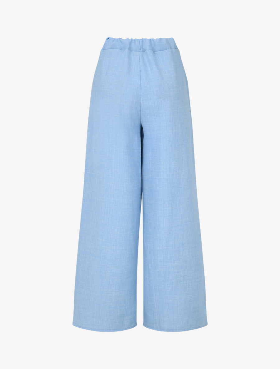 Pantalon élastiqué uni à poches plaquées - Bleu ciel