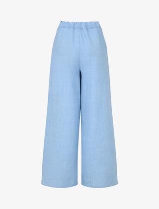 Pantalon élastiqué uni à poches plaquées - Bleu ciel
