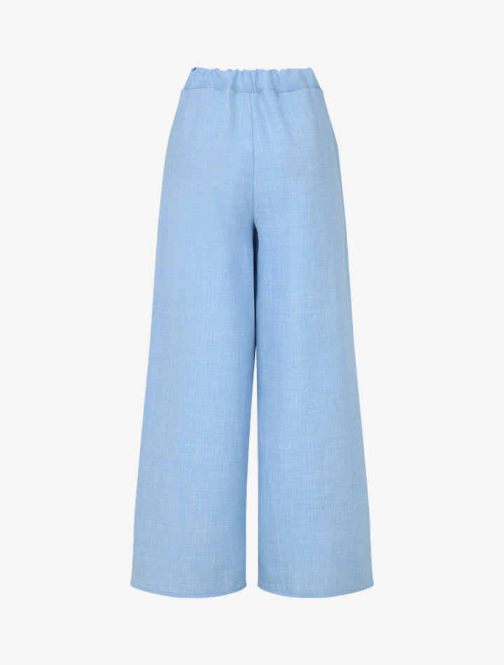 Pantalon élastiqué uni à poches plaquées - Bleu ciel