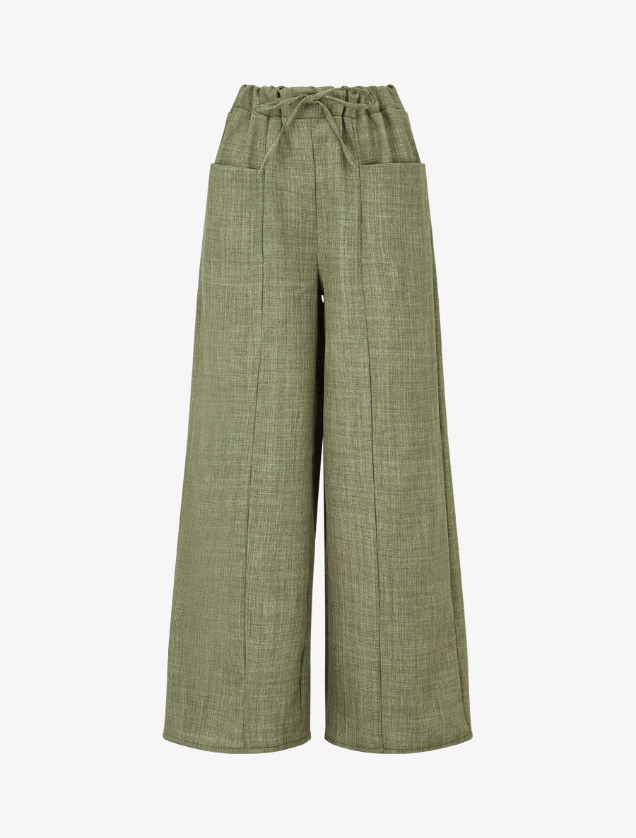 Pantalon élastiqué uni à poches plaquées - Kaki