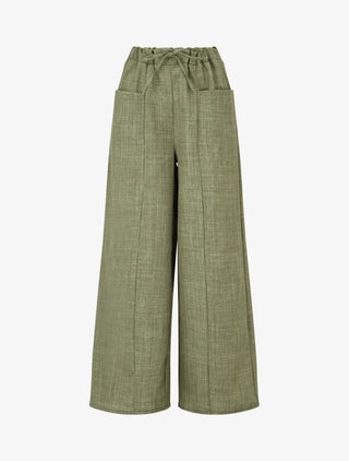 Pantalon élastiqué uni à poches plaquées - Kaki