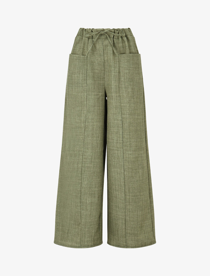 Pantalon élastiqué uni à poches plaquées - Kaki