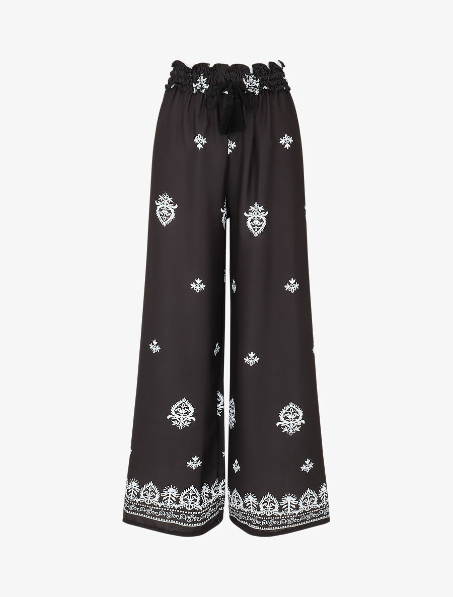 Pantalon élastiqué à imprimé fantaisie et mosaïque - Noir