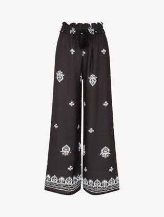 Pantalon élastiqué à imprimé fantaisie et mosaïque - Noir