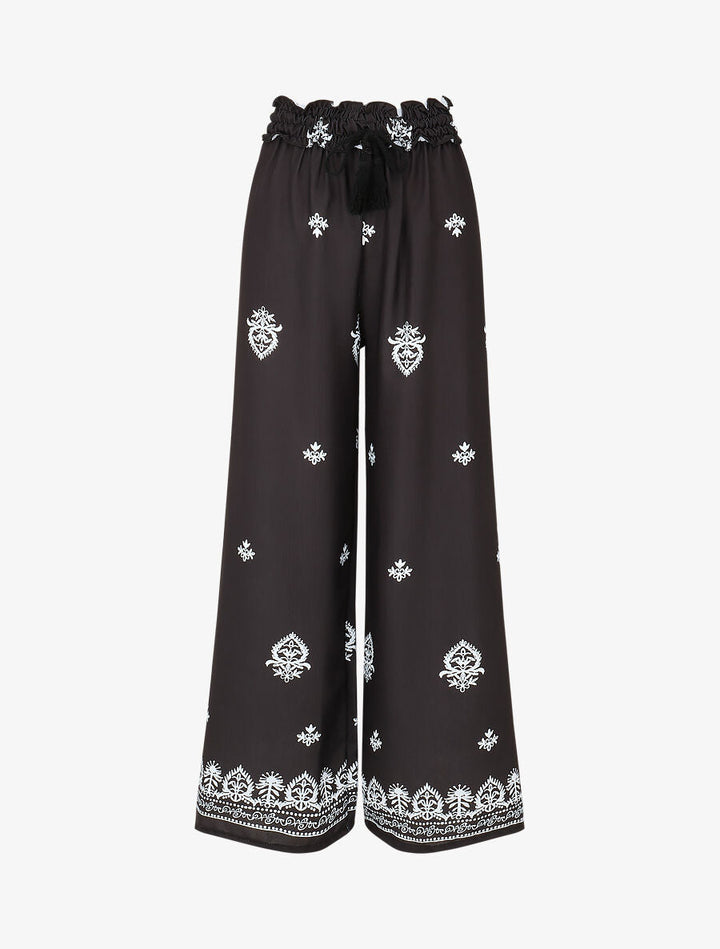 Pantalon élastiqué à imprimé fantaisie et mosaïque - Noir