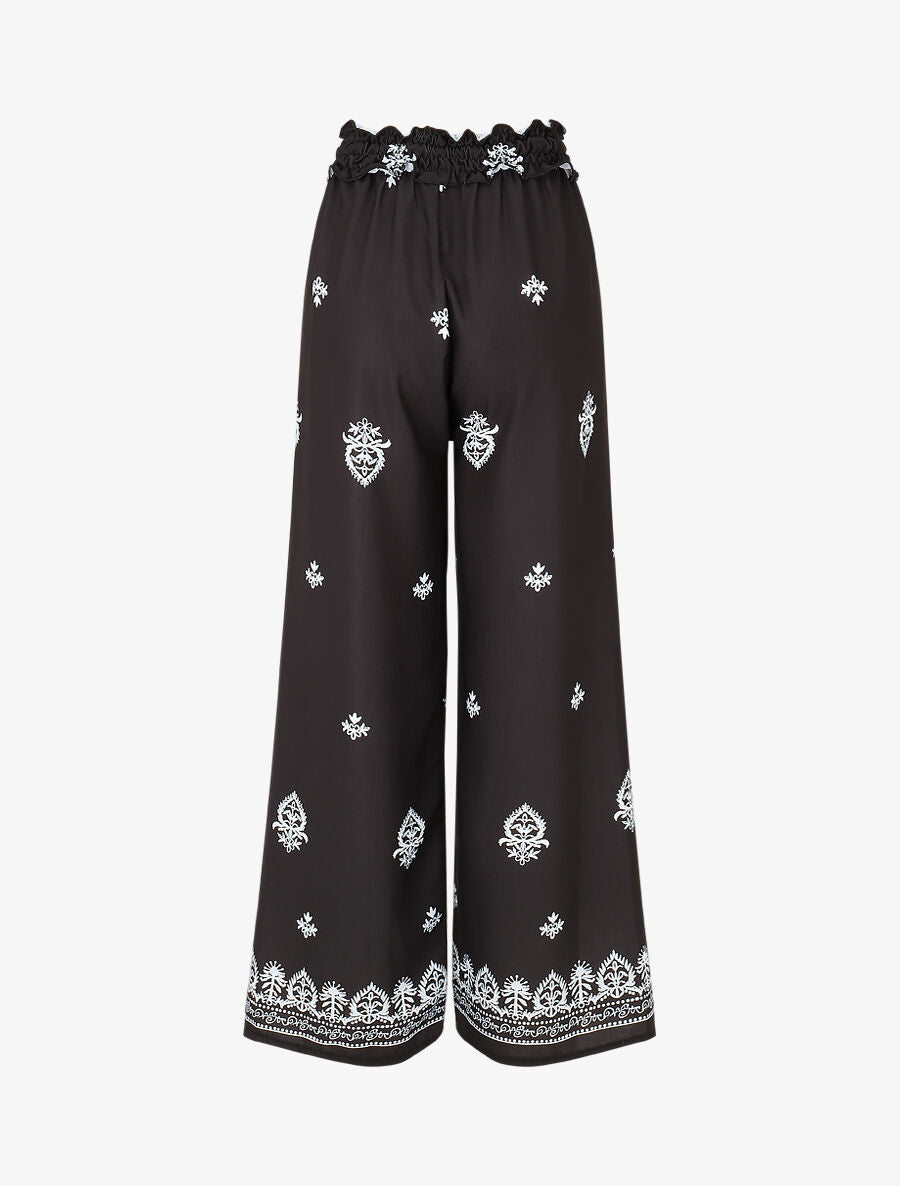Pantalon élastiqué à imprimé fantaisie et mosaïque - Noir