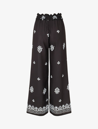 Pantalon élastiqué à imprimé fantaisie et mosaïque - Noir