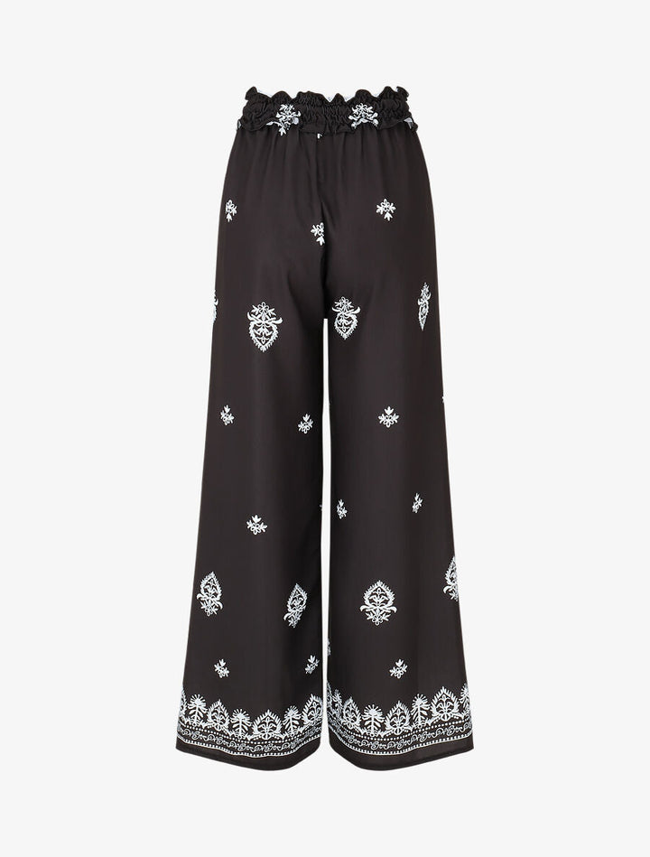 Pantalon élastiqué à imprimé fantaisie et mosaïque - Noir