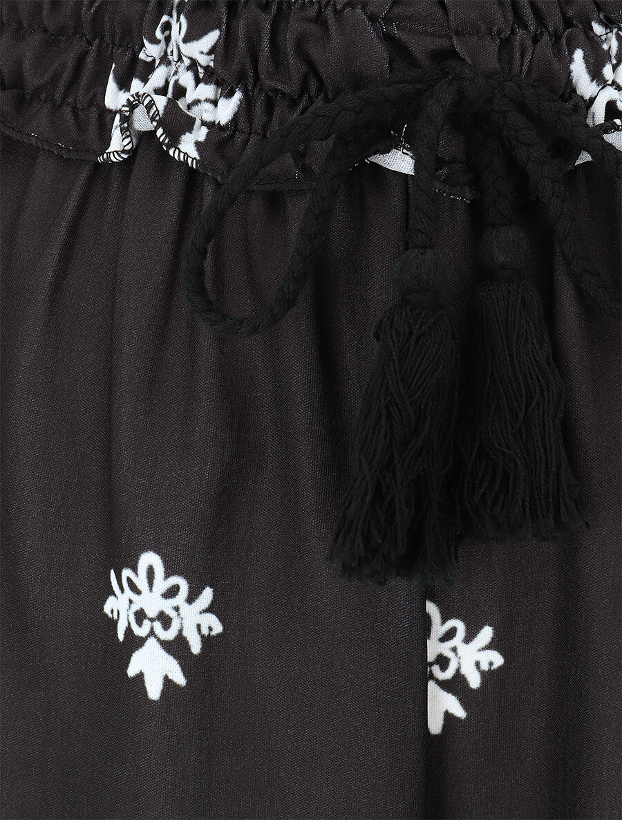 Pantalon élastiqué à imprimé fantaisie et mosaïque - Noir