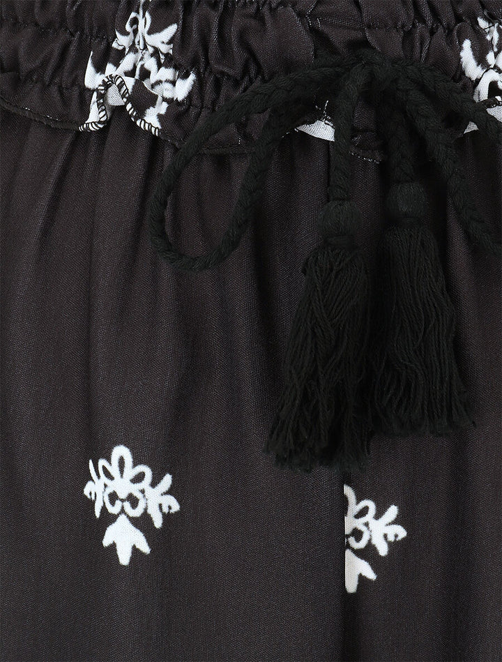 Pantalon élastiqué à imprimé fantaisie et mosaïque - Noir