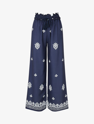 Pantalon élastiqué à imprimé fantaisie et mosaïque - Marine