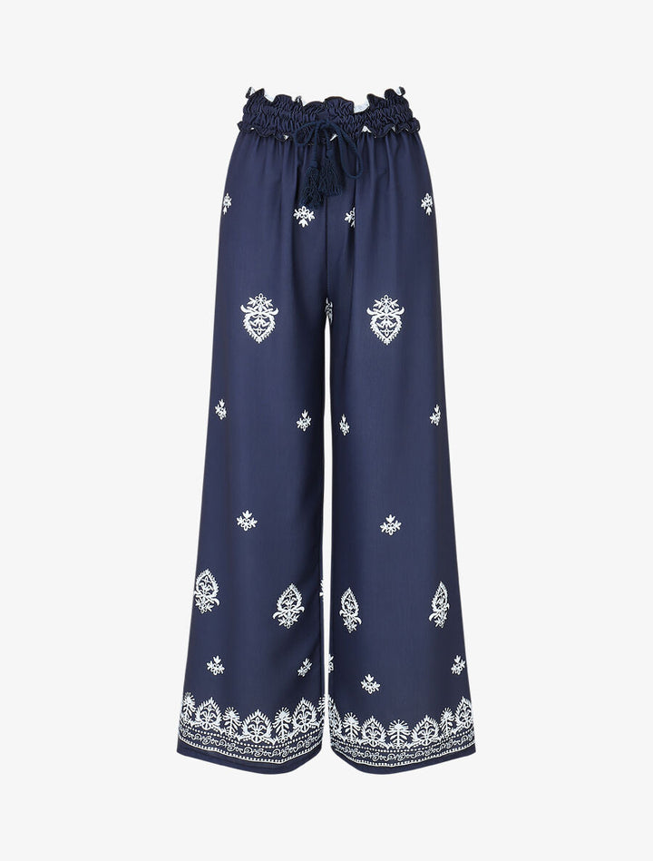 Pantalon élastiqué à imprimé fantaisie et mosaïque - Marine