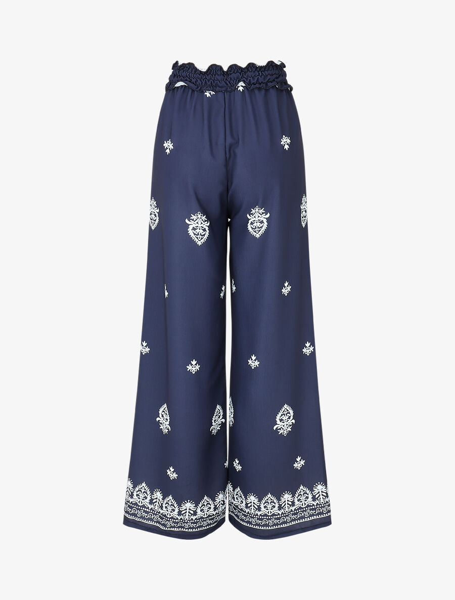 Pantalon élastiqué à imprimé fantaisie et mosaïque - Marine