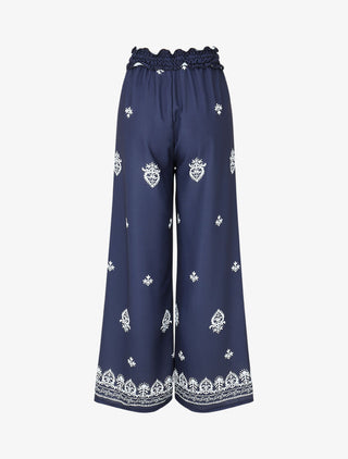 Pantalon élastiqué à imprimé fantaisie et mosaïque - Marine