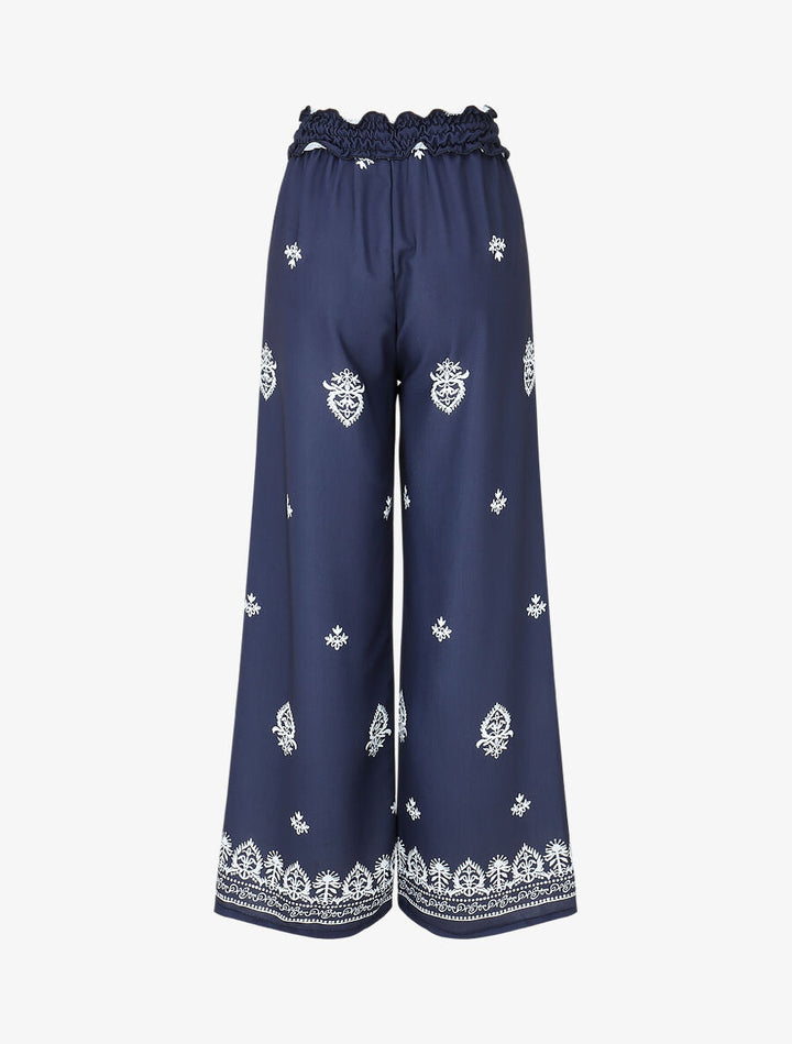 Pantalon élastiqué à imprimé fantaisie et mosaïque - Marine