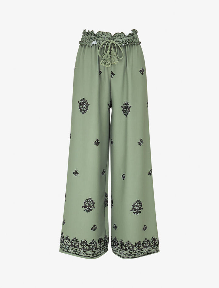 Pantalon élastiqué à imprimé fantaisie et mosaïque - Kaki
