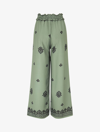 Pantalon élastiqué à imprimé fantaisie et mosaïque - Kaki