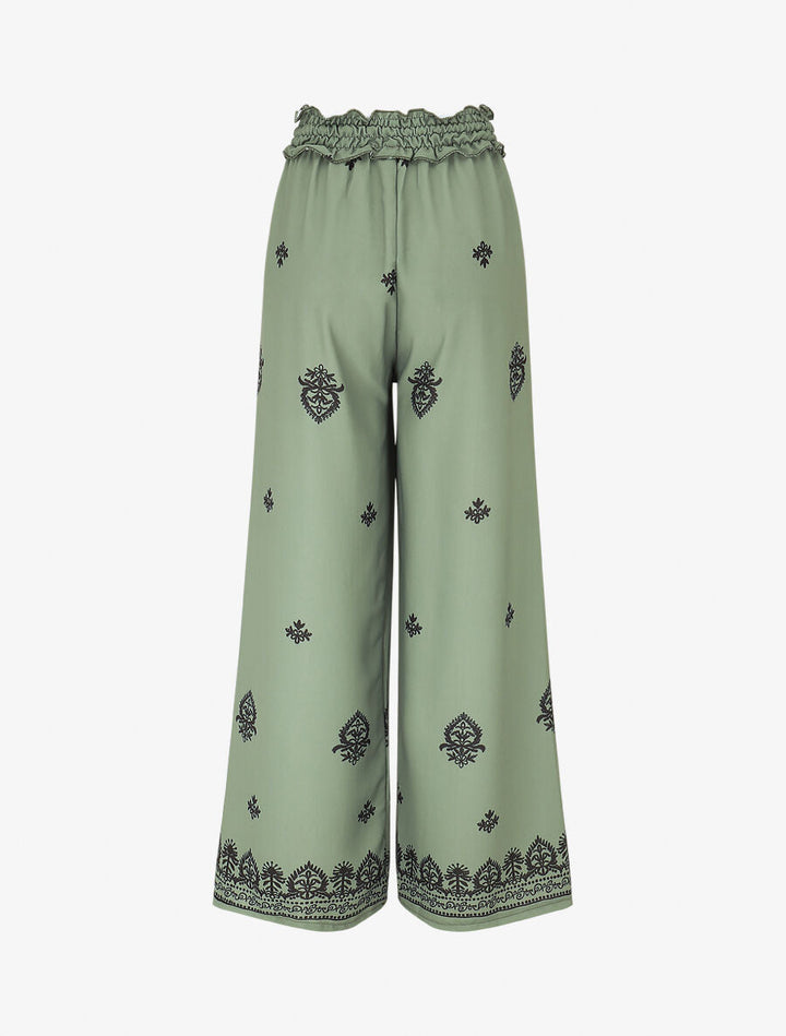 Pantalon élastiqué à imprimé fantaisie et mosaïque - Kaki