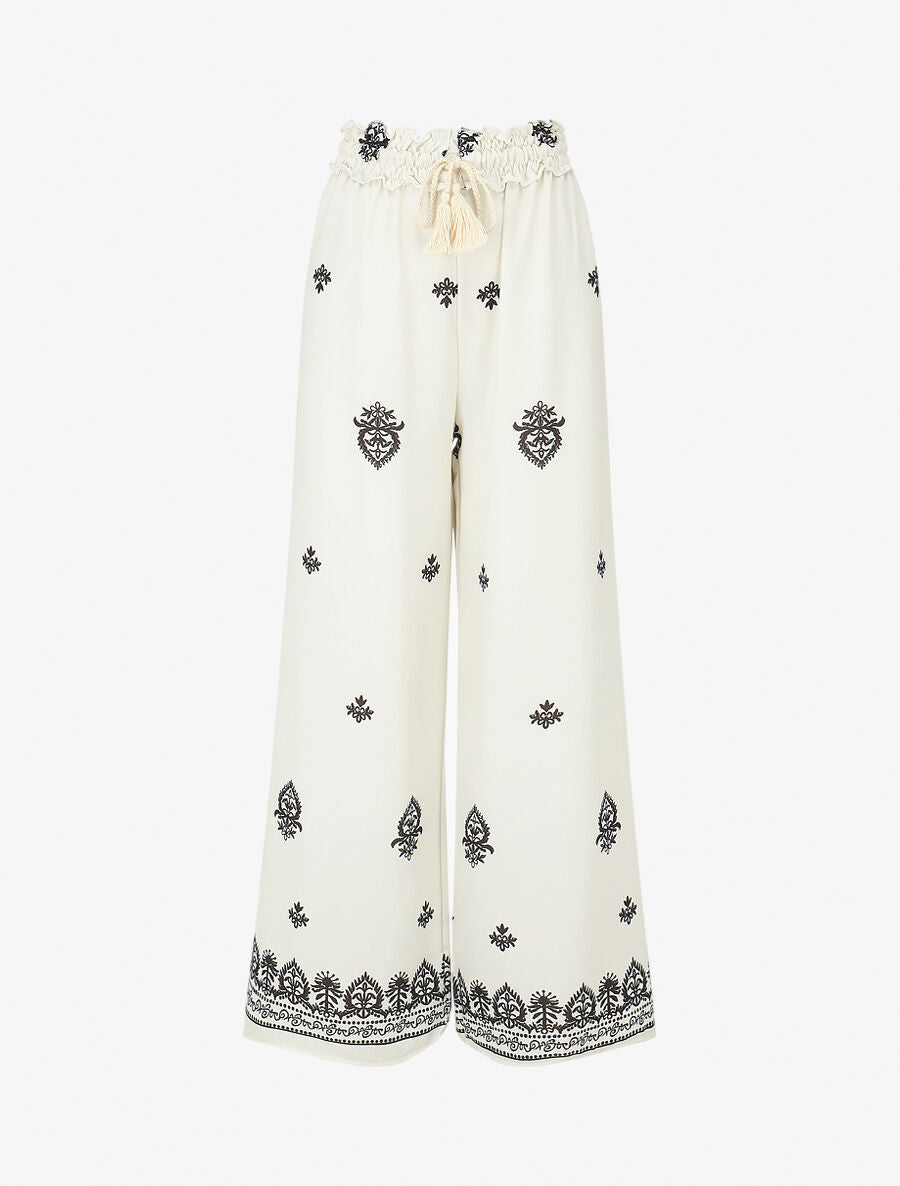 Pantalon élastiqué à imprimé fantaisie et mosaïque - Beige
