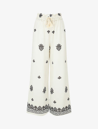 Pantalon élastiqué à imprimé fantaisie et mosaïque - Beige