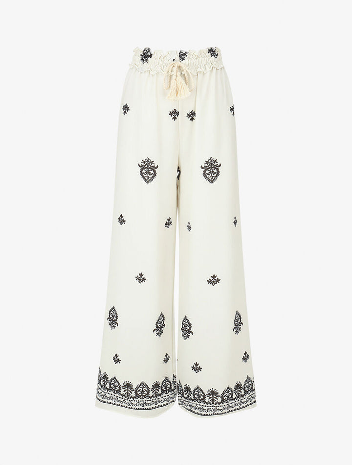 Pantalon élastiqué à imprimé fantaisie et mosaïque - Beige
