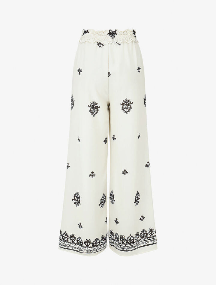 Pantalon élastiqué à imprimé fantaisie et mosaïque - Beige
