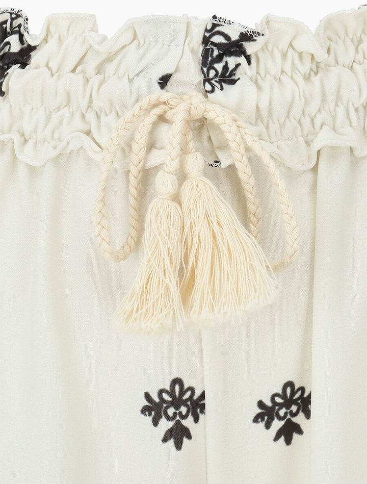Pantalon élastiqué à imprimé fantaisie et mosaïque - Beige