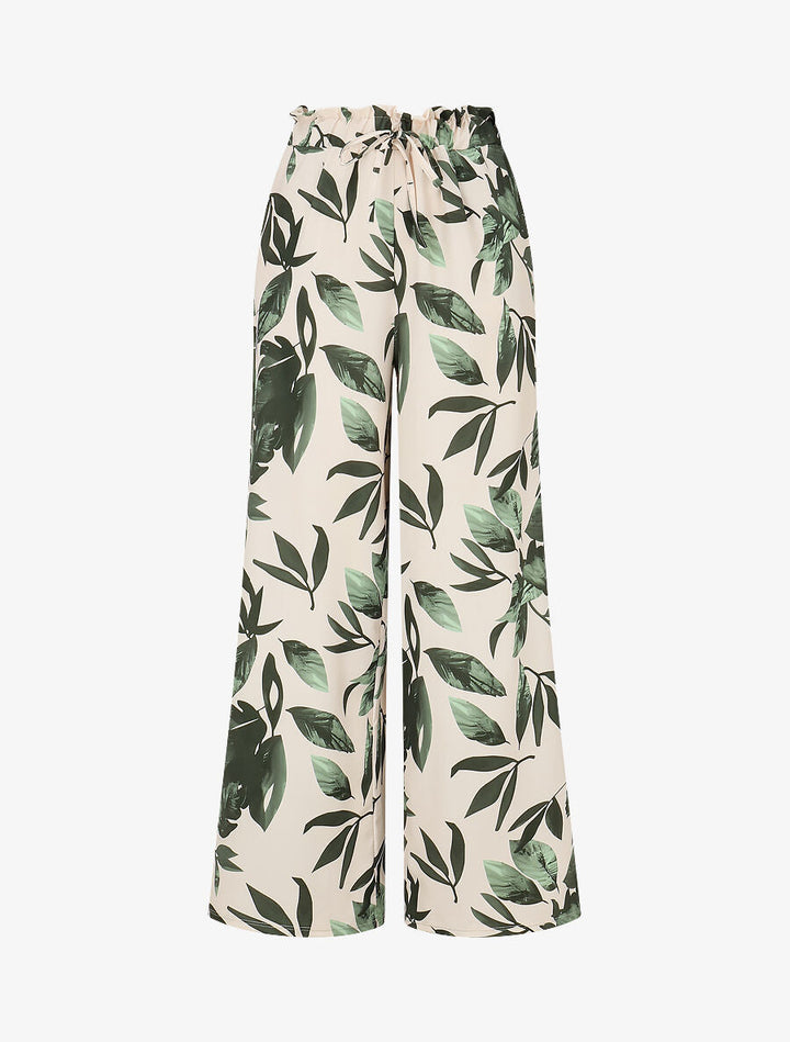 Pantalon imprimé feuillage à taille élastiquée - Kaki