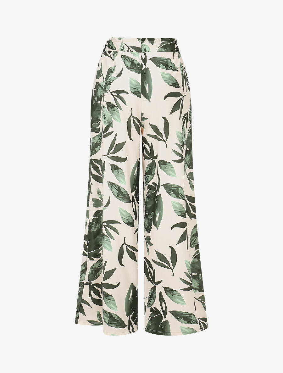 Pantalon imprimé feuillage à taille élastiquée - Kaki