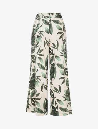 Pantalon imprimé feuillage à taille élastiquée - Kaki