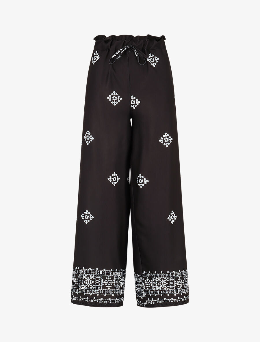Pantalon imprimé fantaisie à taille élastiquée - Noir