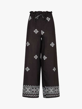 Pantalon imprimé fantaisie à taille élastiquée - Noir