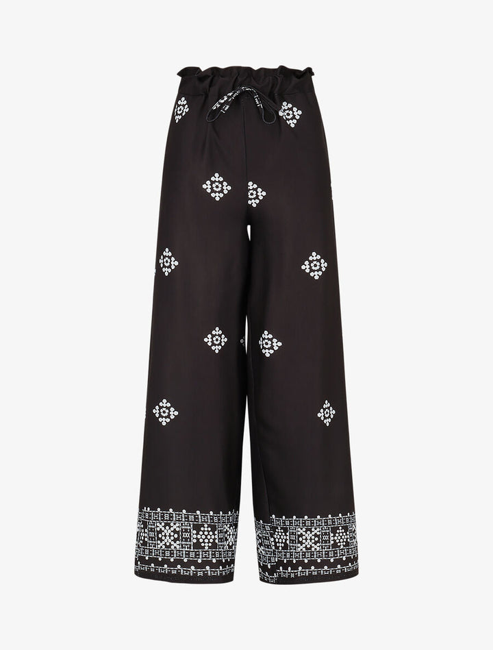 Pantalon imprimé fantaisie à taille élastiquée - Noir