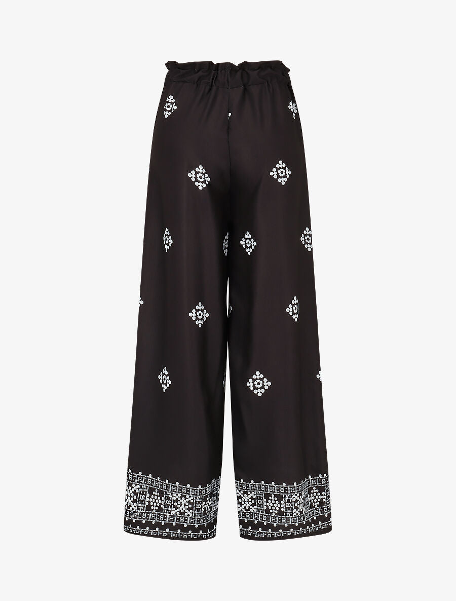 Pantalon imprimé fantaisie à taille élastiquée - Noir