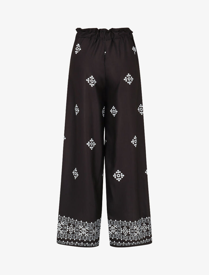 Pantalon imprimé fantaisie à taille élastiquée - Noir