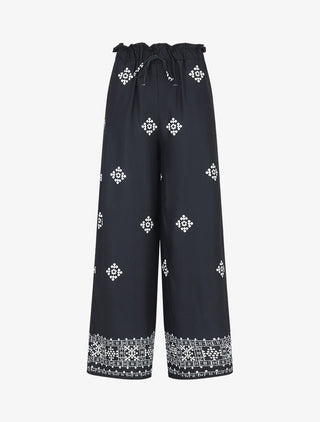 Pantalon imprimé fantaisie à taille élastiquée - Marine
