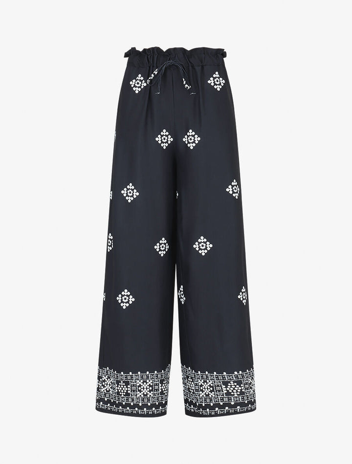 Pantalon imprimé fantaisie à taille élastiquée - Marine