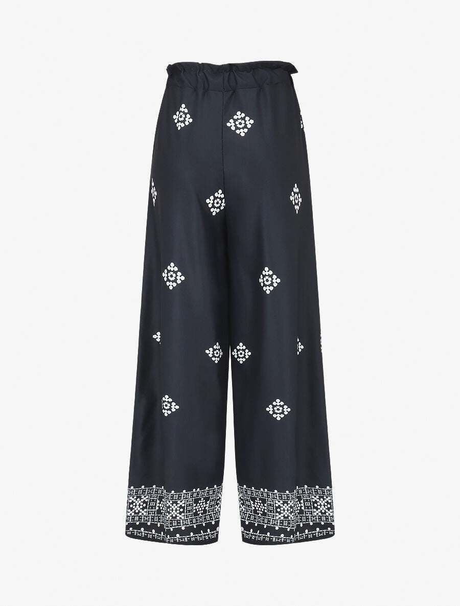 Pantalon imprimé fantaisie à taille élastiquée - Marine
