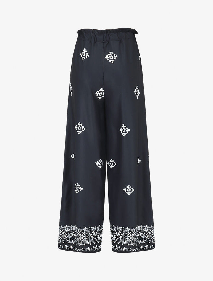 Pantalon imprimé fantaisie à taille élastiquée - Marine