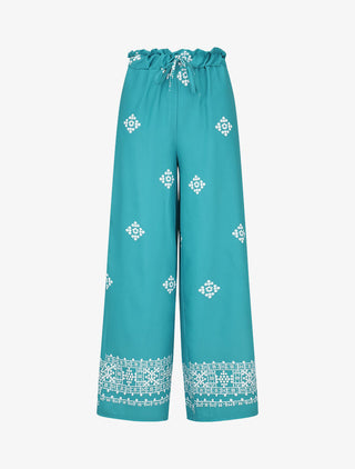 Pantalon imprimé fantaisie à taille élastiquée - Bleu canard