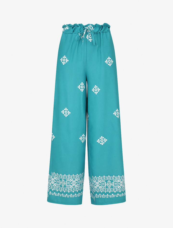 Pantalon imprimé fantaisie à taille élastiquée - Bleu canard